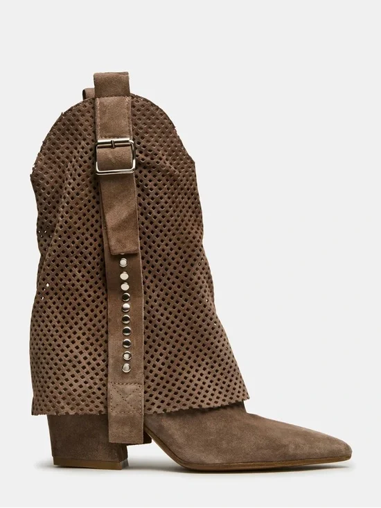 Steve Madden AUBRIELLE Taupe Suede Leather Cuffed Boot -Made in Italy- Size EU38 - Picture 1 of 9